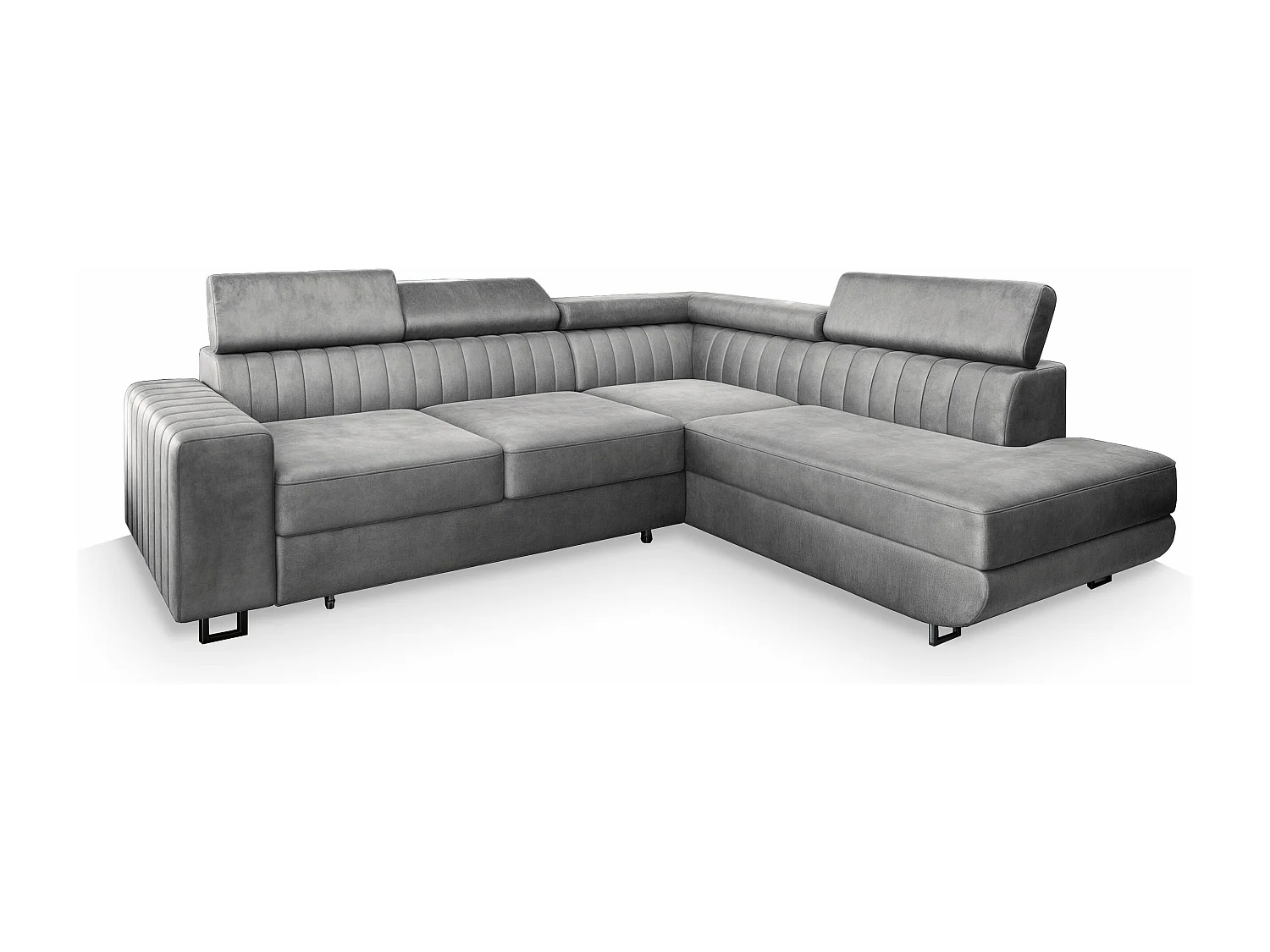 Canapé d'angle NOLA Gris clair en velours avec fonction de couchage