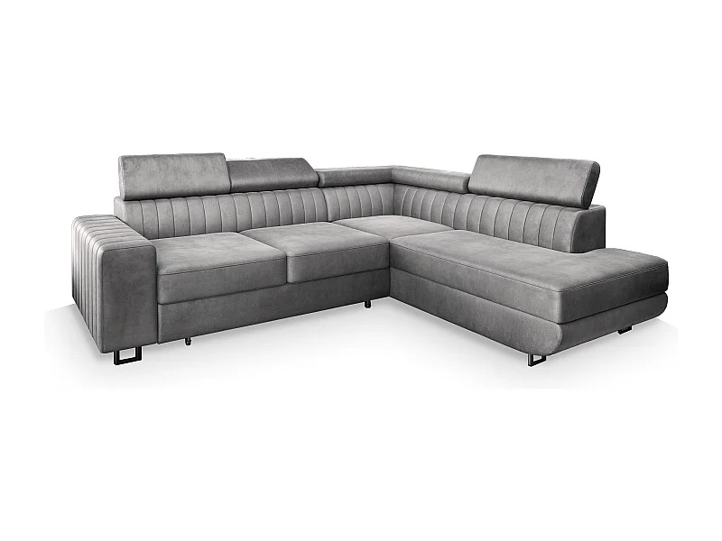 Canapé d'angle NOLA Gris clair en velours avec fonction de couchage