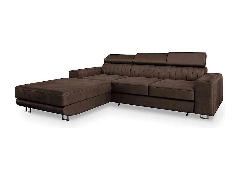 Canapé d'angle NOTO Marron en velours avec fonction de couchage
