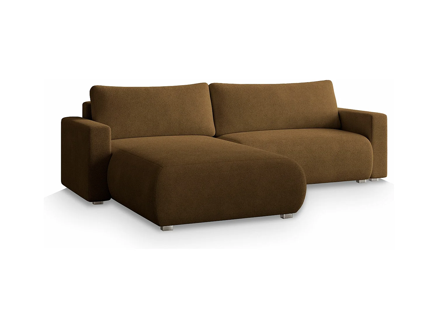 Canapé d'angle TURIN Marron en bouclé avec fonction de couchage