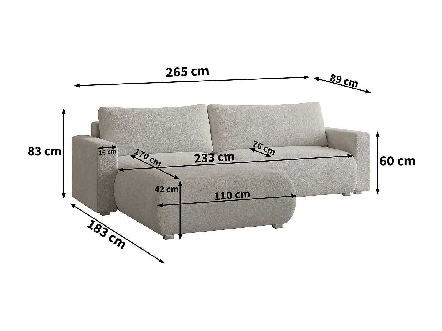 Canapé d'angle TURIN Marron en bouclé avec fonction de couchage