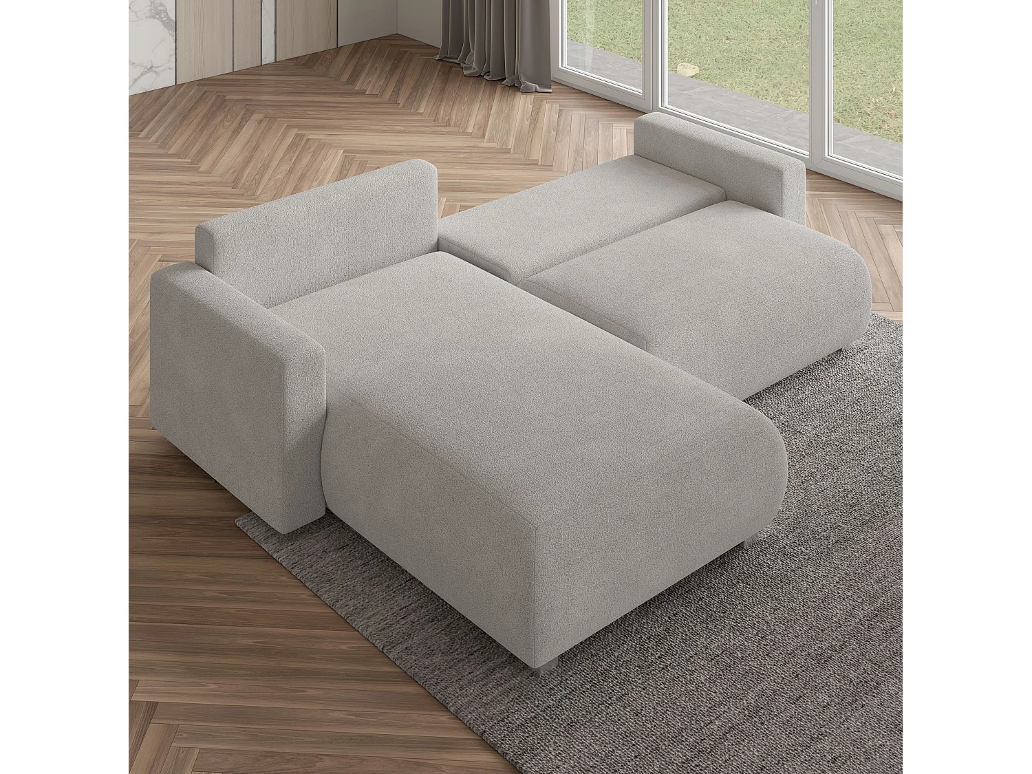 Canapé d'angle TURIN Marron en bouclé avec fonction de couchage