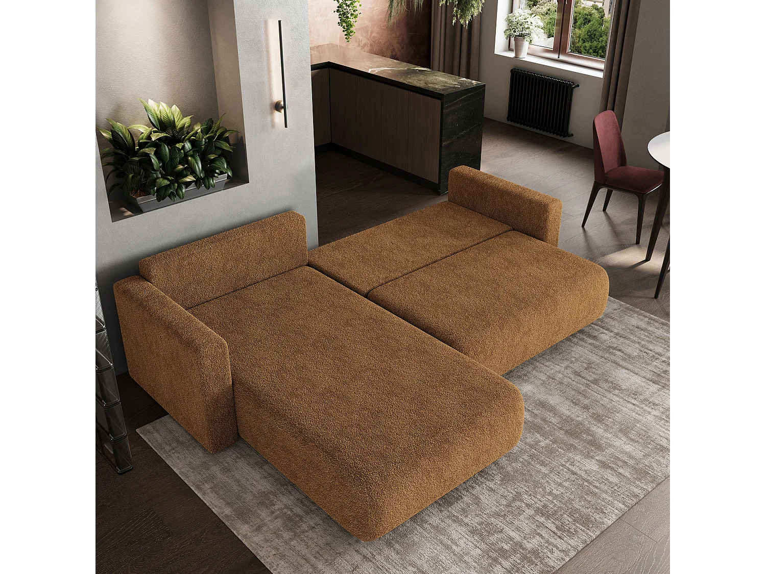 Canapé d'angle convertible 3 places en tissu marron TURIN