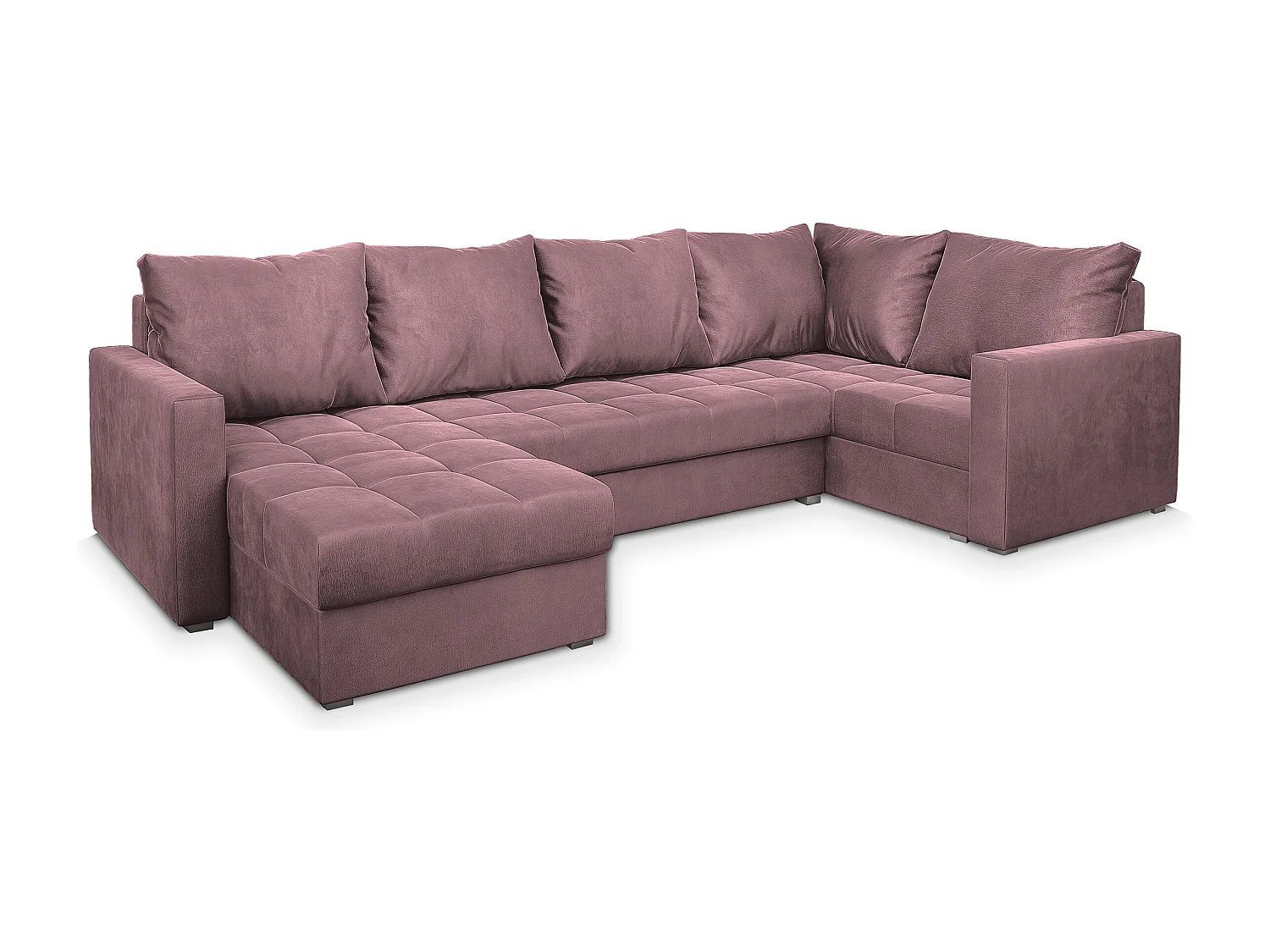 Canapé d'angle LORIVO Rose poudré en peluche avec fonction de couchage