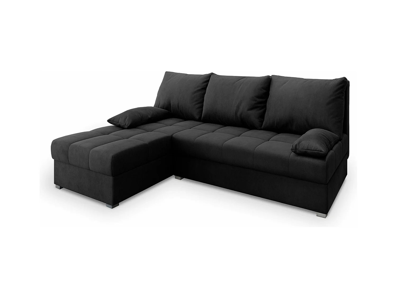Canapé d'angle RITA Noir en velours avec fonction de couchage