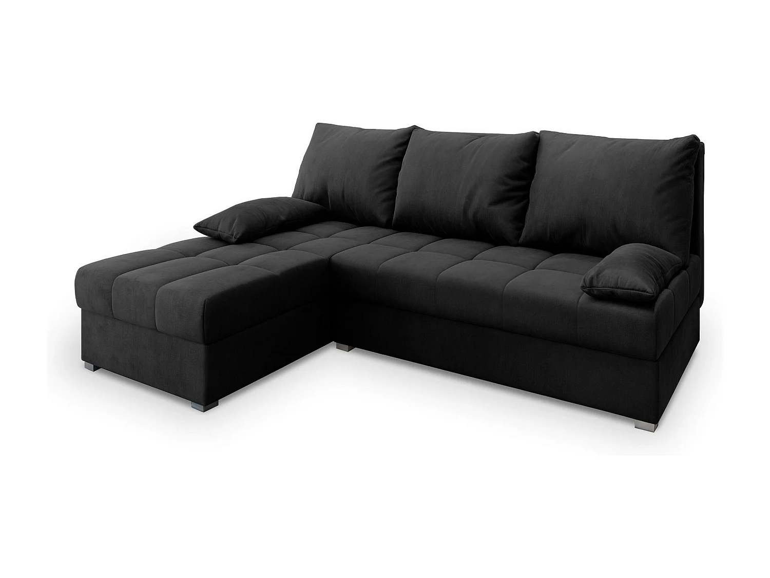 Canapé d'angle RITA Noir en velours avec fonction de couchage