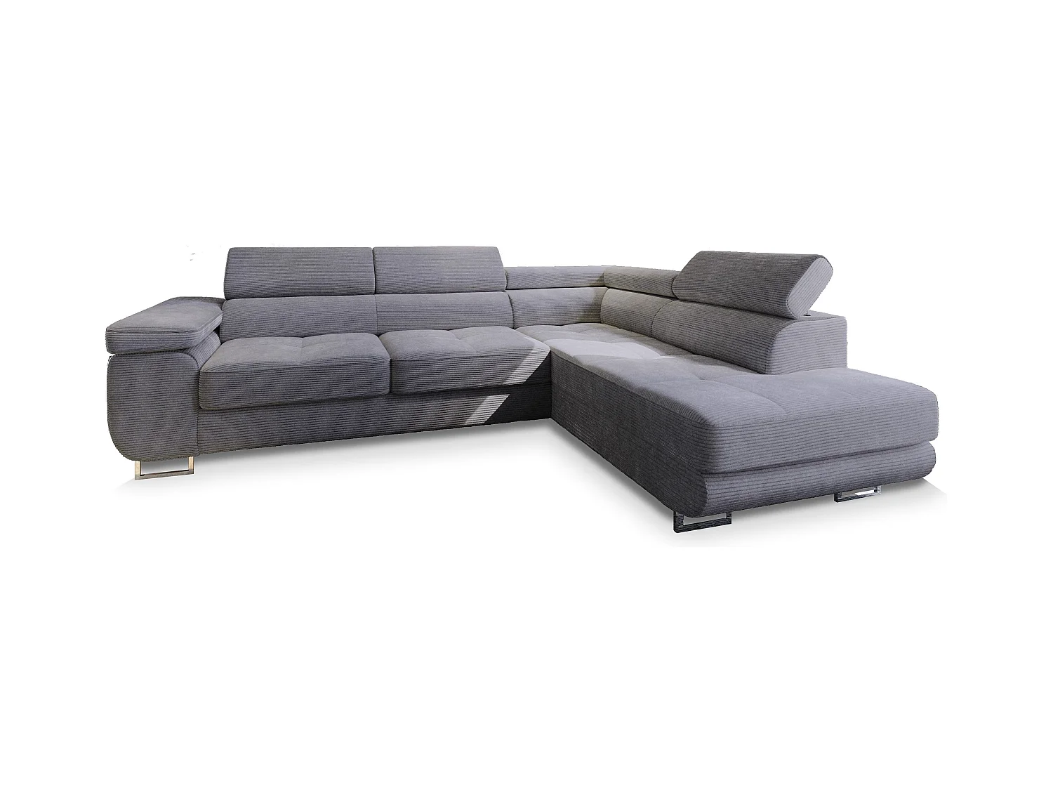 Canapé d'angle APIRO Gris en velours côtelé avec fonction de couchage