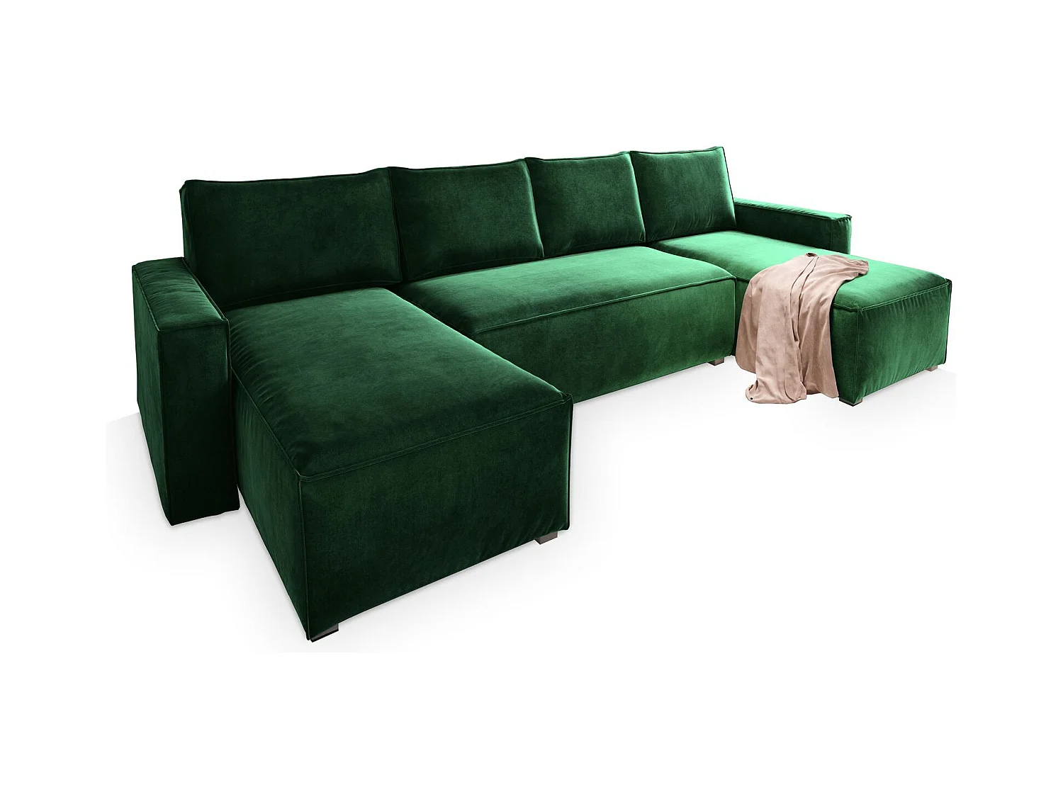 Canapé d'angle DENI Vert Sapin en velours avec fonction de couchage