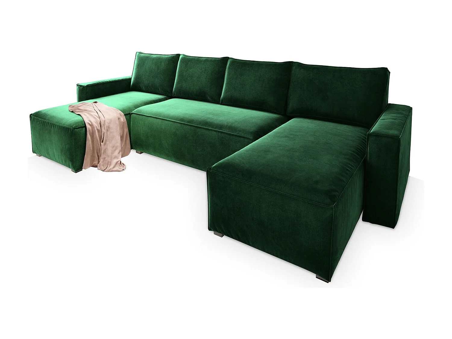 Canapé d'angle DENI Vert Sapin en velours avec fonction de couchage