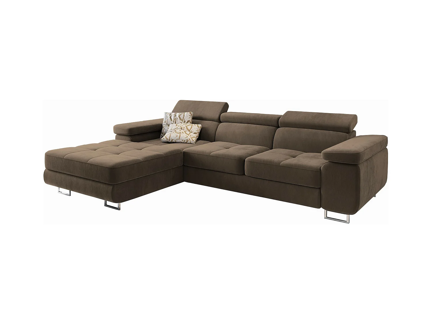Canapé d'angle ELMA Beige en velours avec fonction de couchage