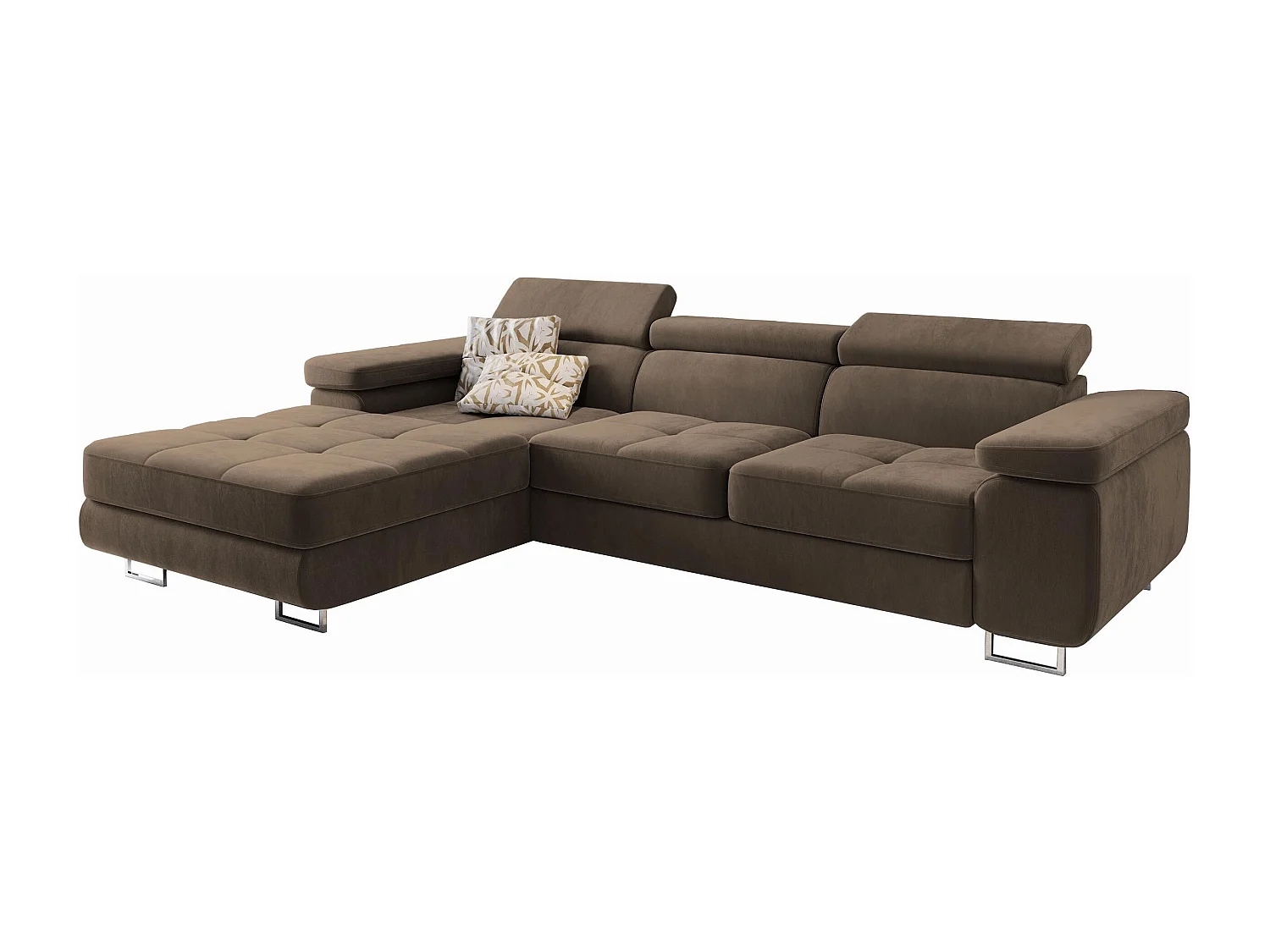 Hoekbank ELMA van fluweel met slaapfunctie Beige