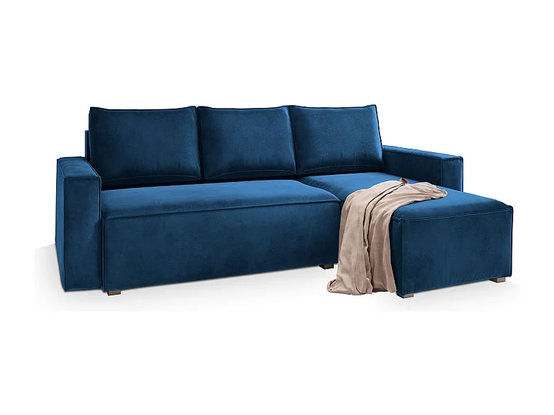 Canapé d'angle SILES Bleu en velours avec fonction de couchage