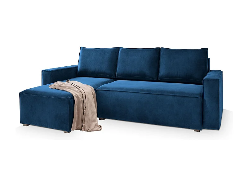 Hoekbank SILES van fluweel met slaapfunctie Blau