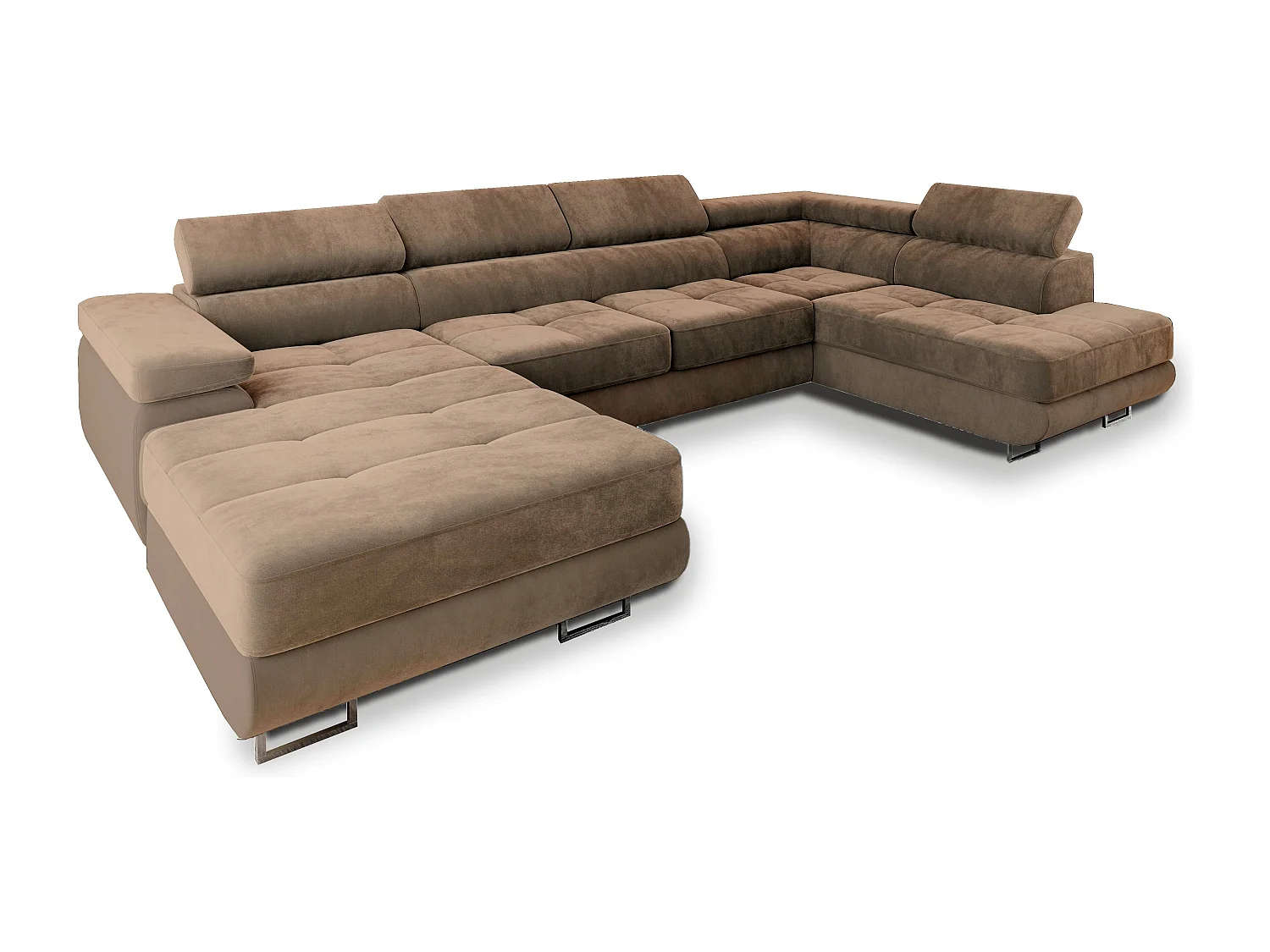 Canapé d'angle CASONE Beige en velours avec fonction de couchage