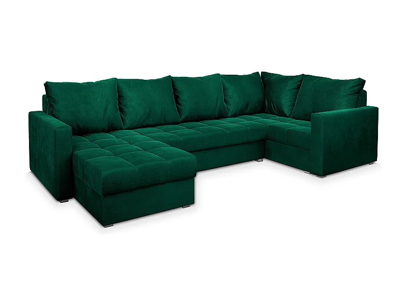 Canapé d'angle LORIVO Vert Sapin en peluche avec fonction de couchage