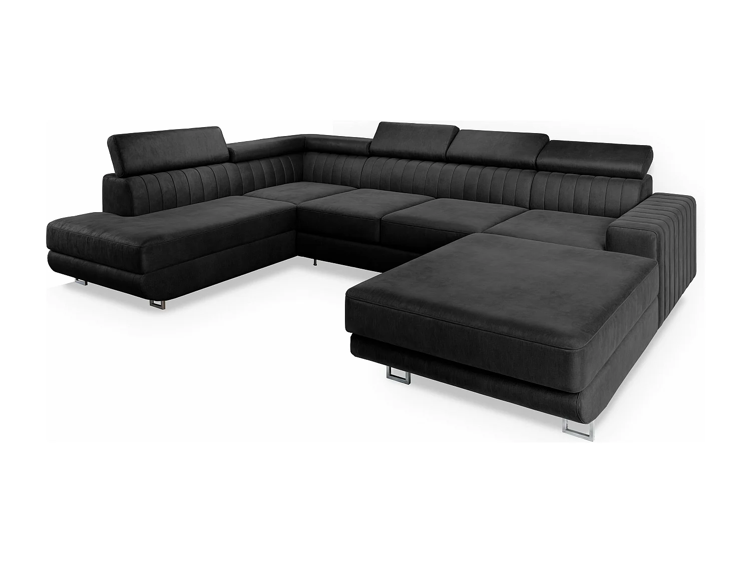 Canapé d'angle SIENA Noir en velours avec fonction de couchage