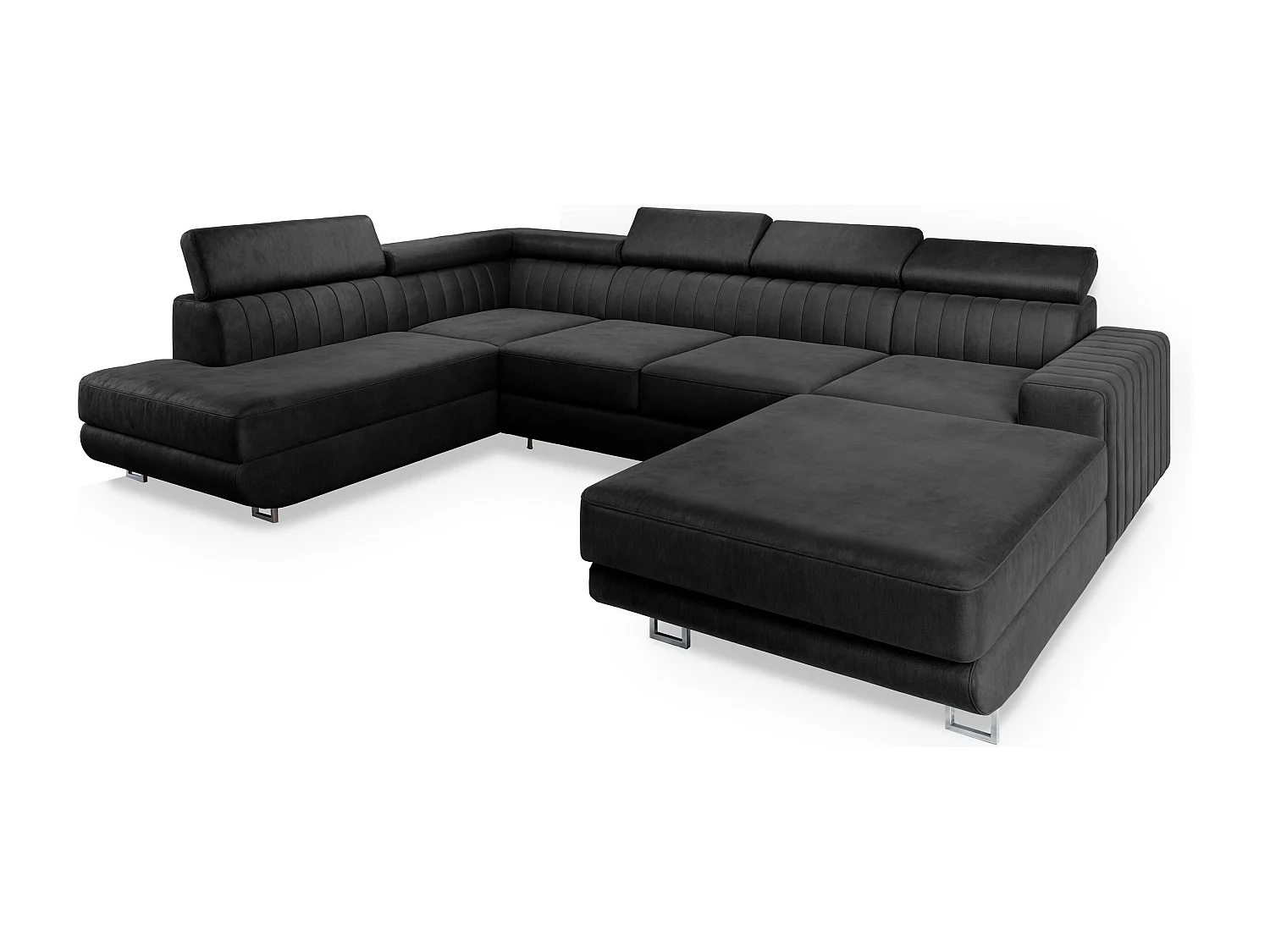 Canapé d'angle SIENA Noir en velours avec fonction de couchage