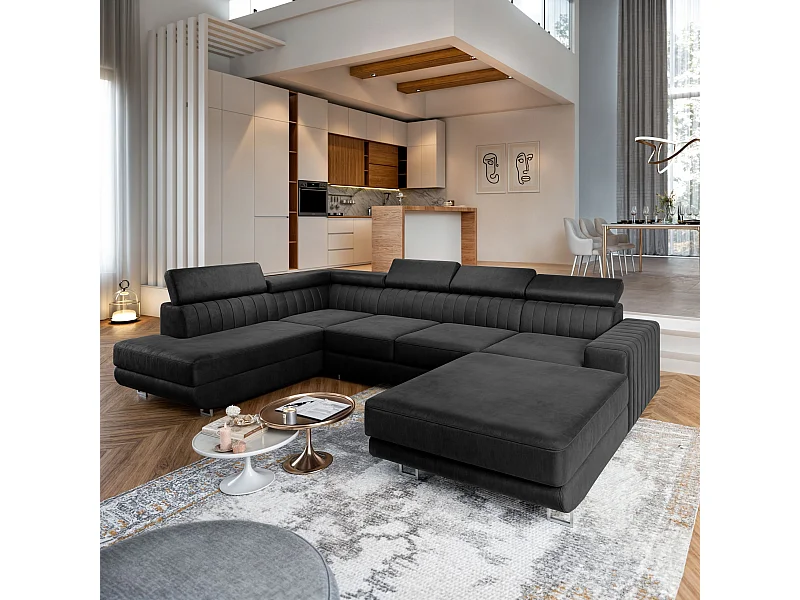 Hoekbank SIENA van fluweel met slaapfunctie Schwarz