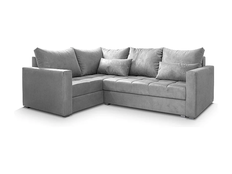Canapé d'angle LIRENO Gris clair en peluche avec fonction de couchage