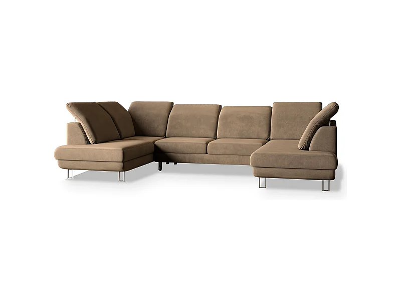Canapé d'angle TERAMO Beige en velours avec fonction de couchage