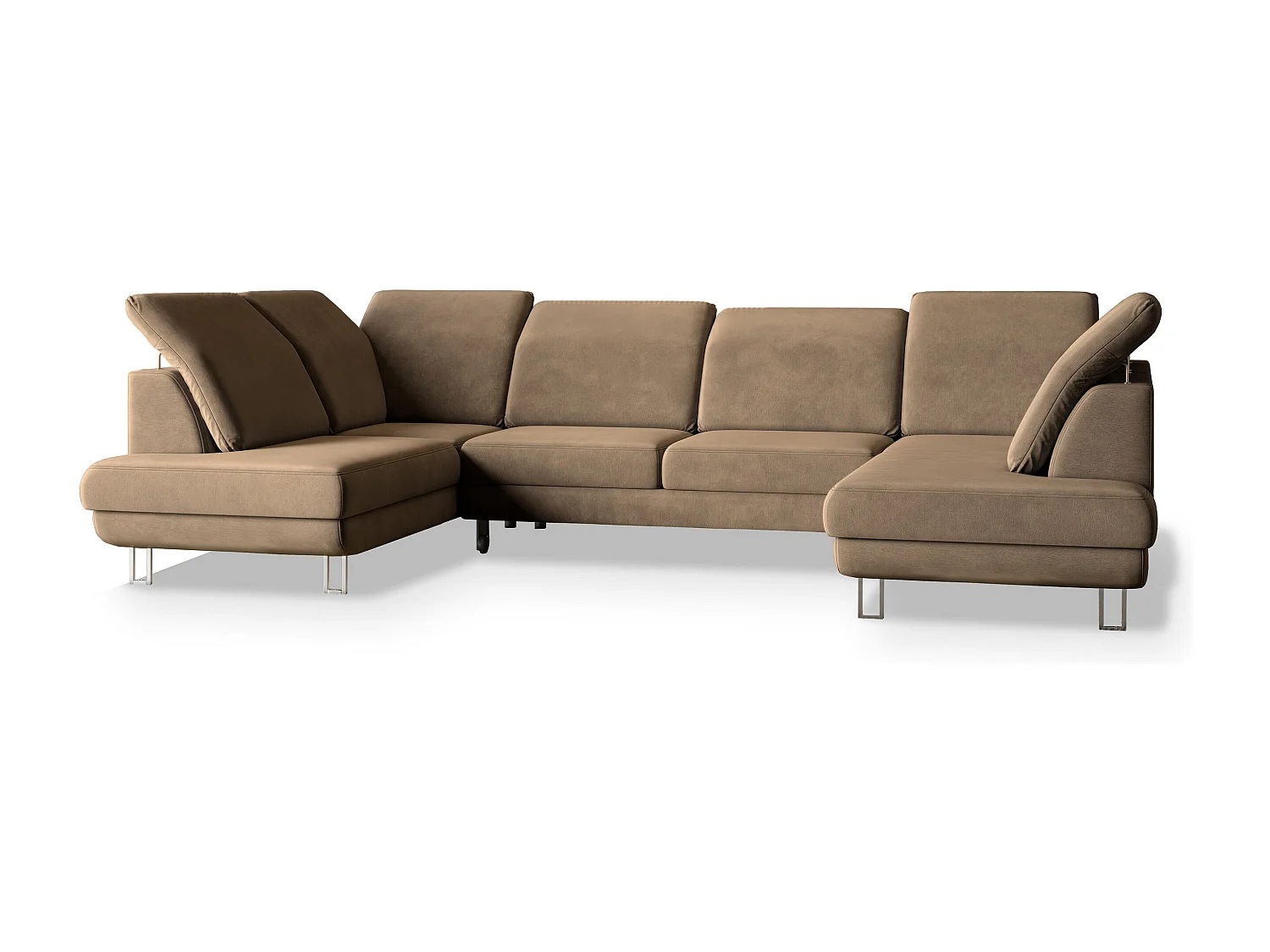 Hoekbank TERAMO van fluweel met slaapfunctie Beige