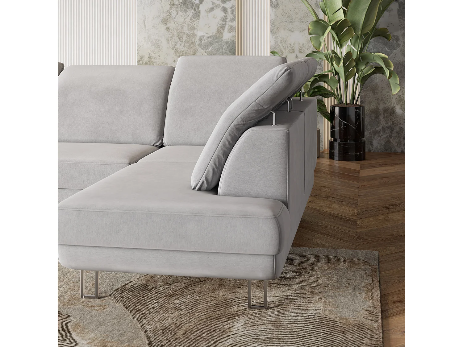 Hoekbank TERAMO van fluweel met slaapfunctie Beige