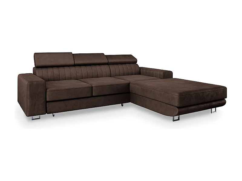 Canapé d'angle NOTO Marron en velours avec fonction de couchage