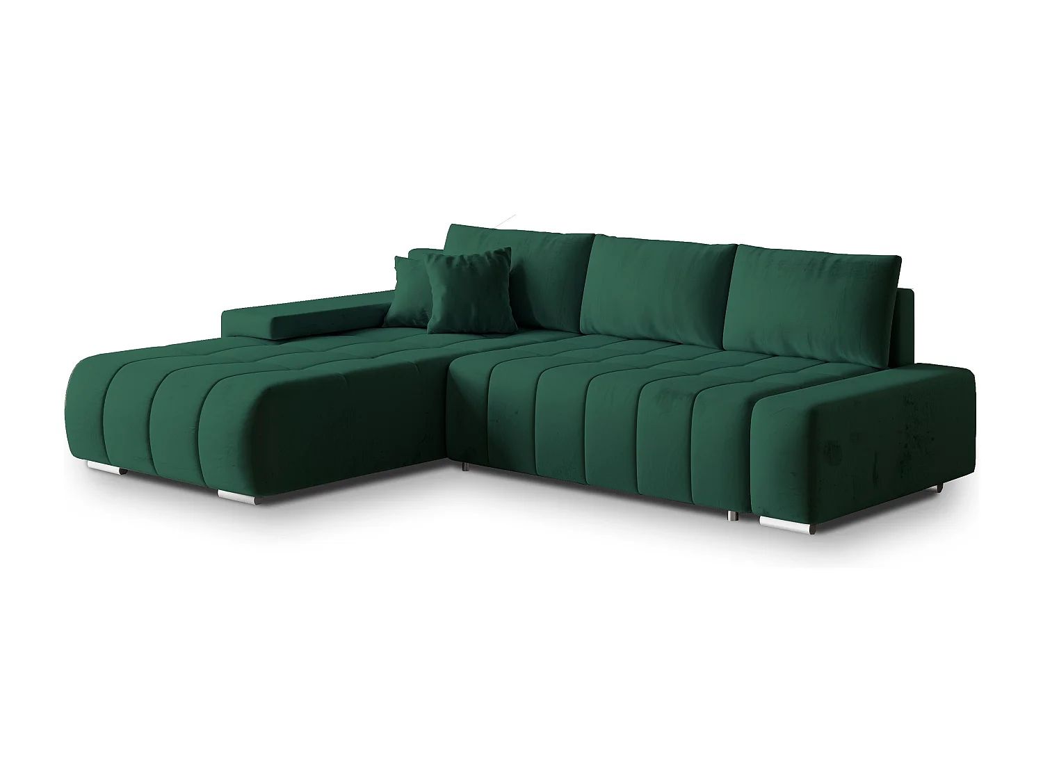 Canapé d'angle ALESE Vert Sapin en velours avec fonction de couchage