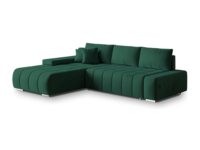 Canapé d'angle ALESE Vert Sapin en velours avec fonction de couchage