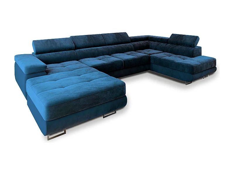 Hoekbank CASONE van fluweel met slaapfunctie Blau