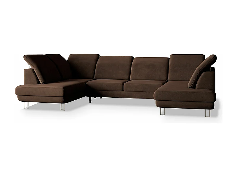 Canapé d'angle TERAMO Marron en velours avec fonction de couchage