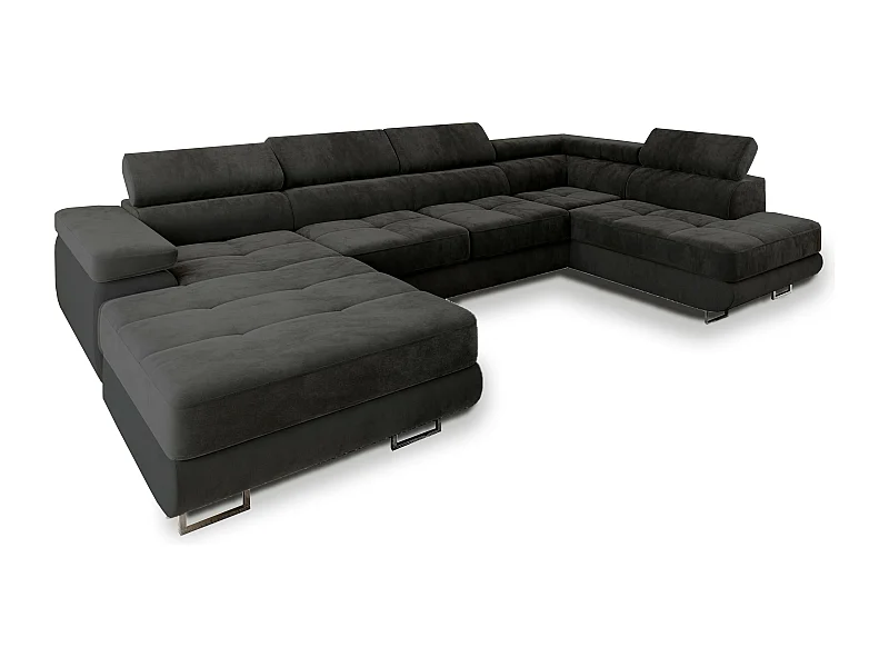 Canapé d'angle CASONE Noir en velours avec fonction de couchage