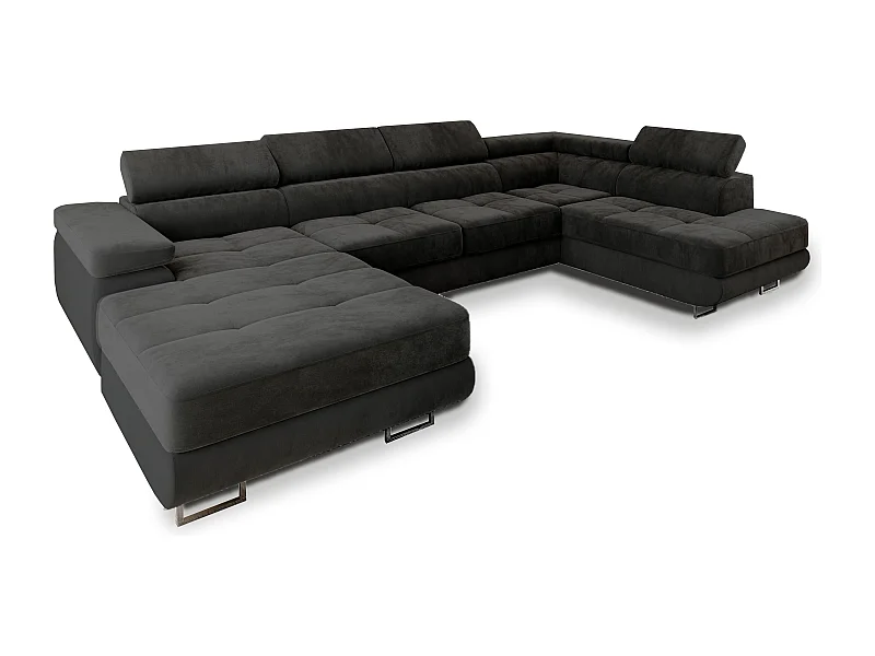 Canapé d'angle CASONE Noir en velours avec fonction de couchage