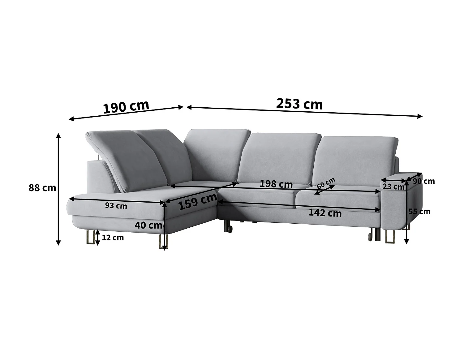Canapé d'angle LERMA Marron en velours avec fonction de couchage