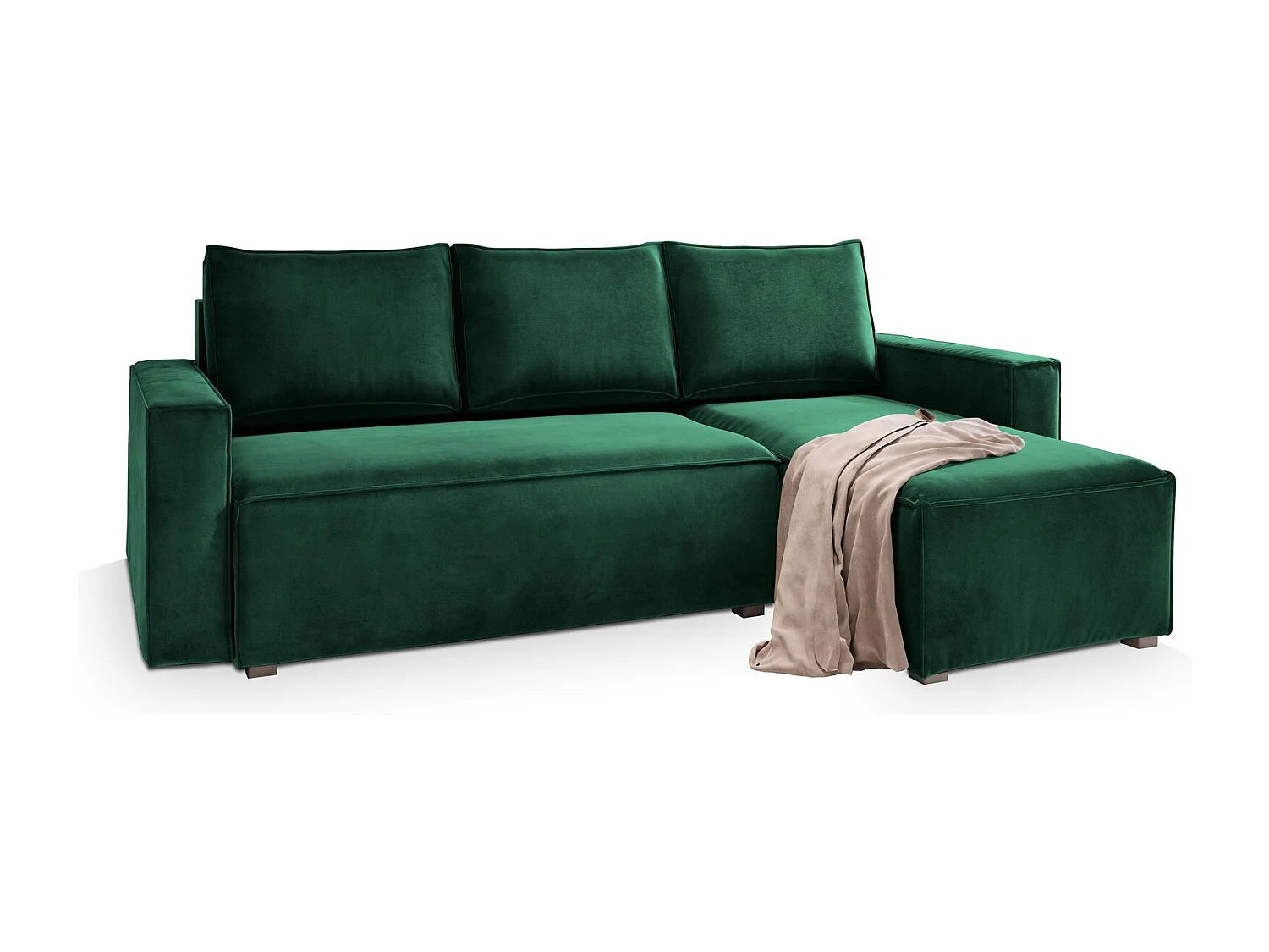 Canapé d'angle SILES Vert Sapin en velours avec fonction de couchage