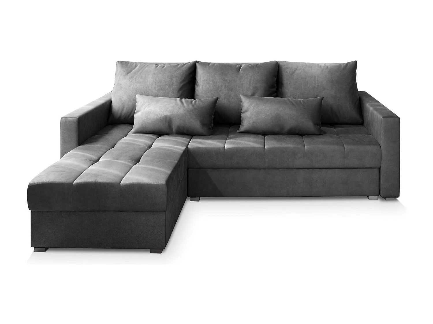 Canapé d'angle KOS Gris en velours avec fonction de couchage