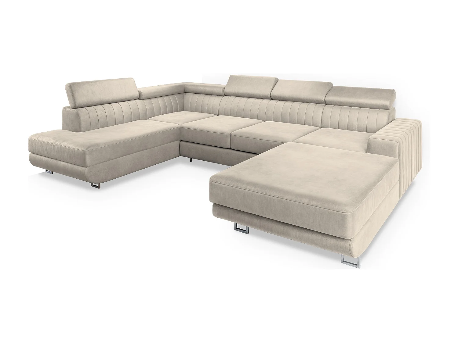 Hoekbank SIENA van fluweel met slaapfunctie Creme