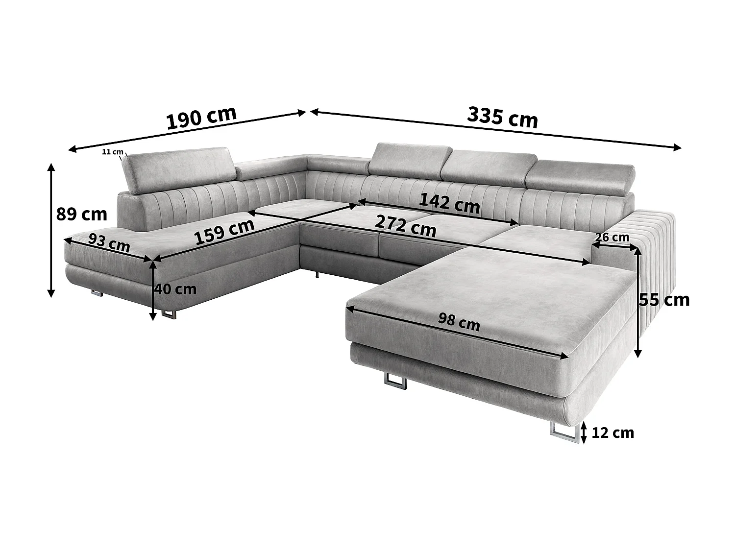Canapé d'angle SIENA Crème en velours avec fonction de couchage