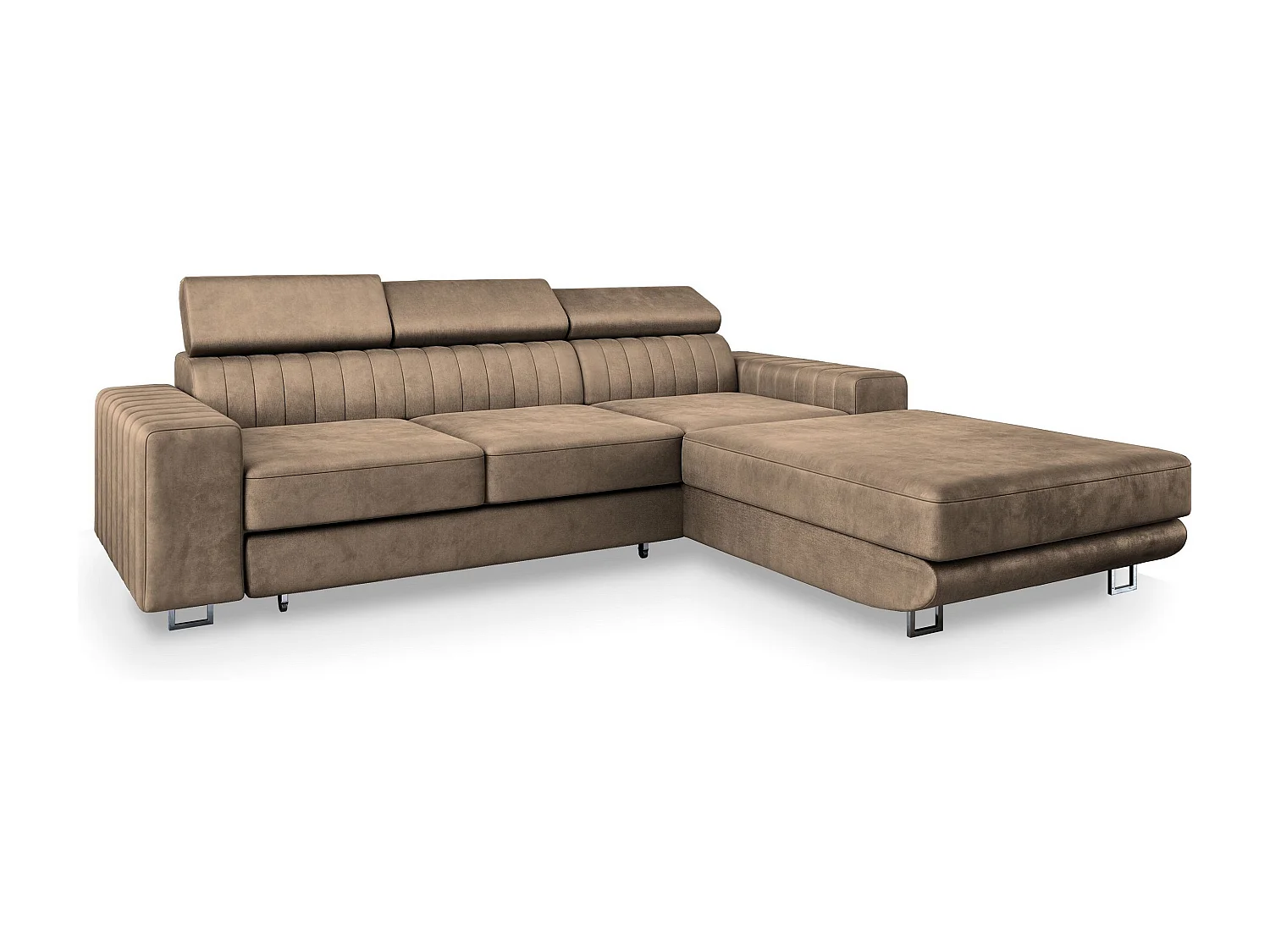 Canapé d'angle NOTO Beige en velours avec fonction de couchage