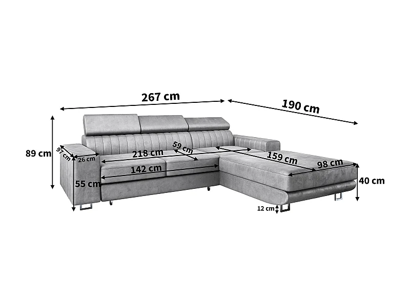 Hoekbank NOTO van fluweel met slaapfunctie Beige