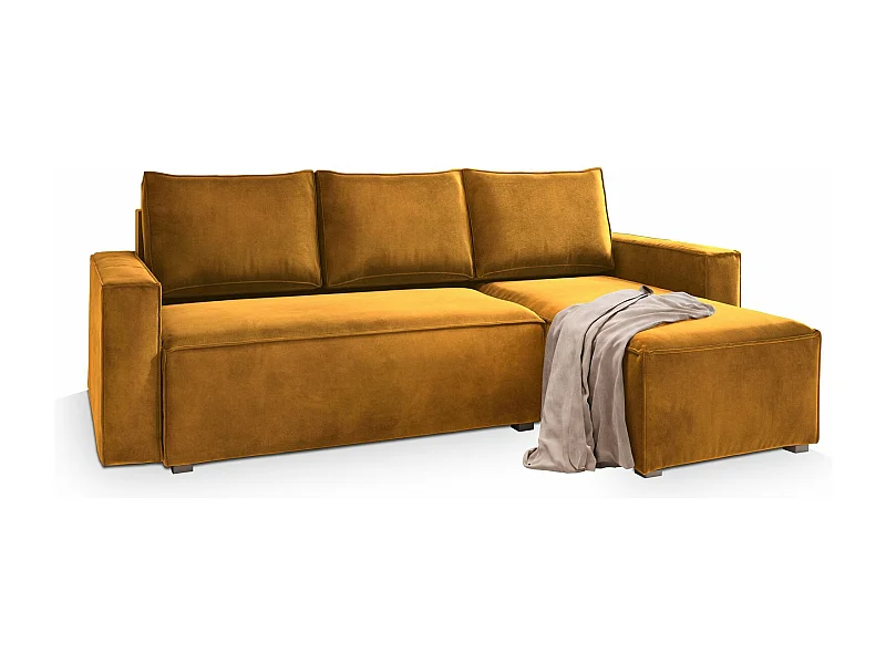 Canapé d'angle SILES Jaune en velours avec fonction de couchage