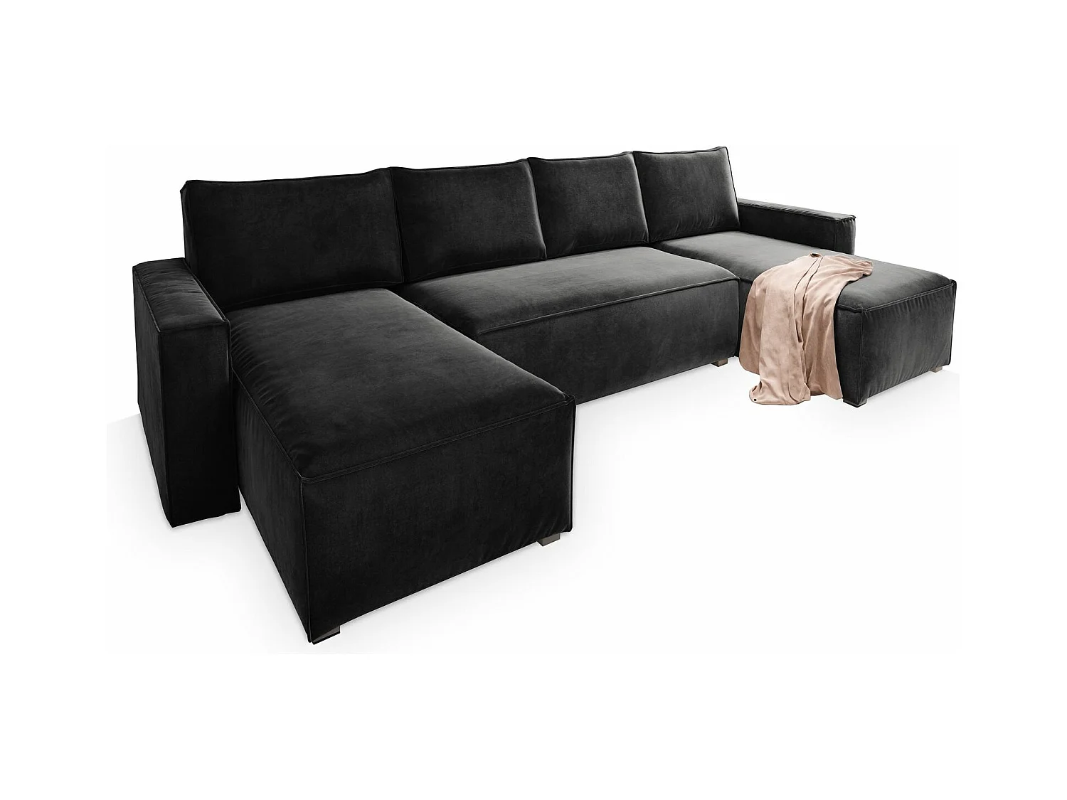 Canapé d'angle DENI Noir en velours avec fonction de couchage