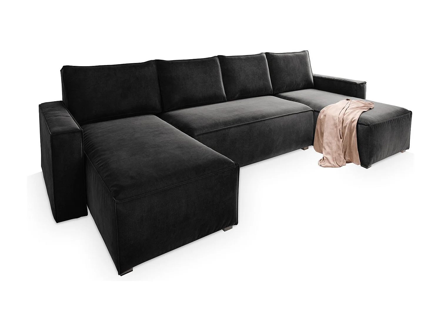 Canapé d'angle DENI Noir en velours avec fonction de couchage