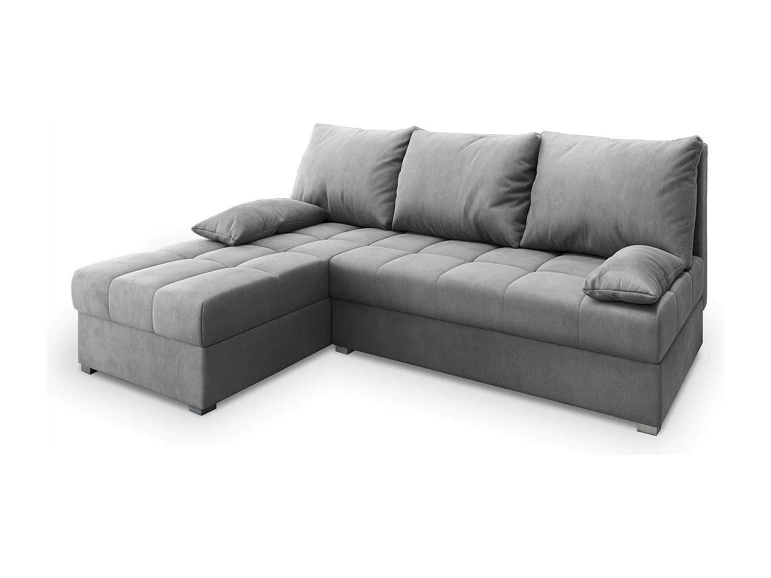 Canapé d'angle RITA Gris clair en velours avec fonction de couchage