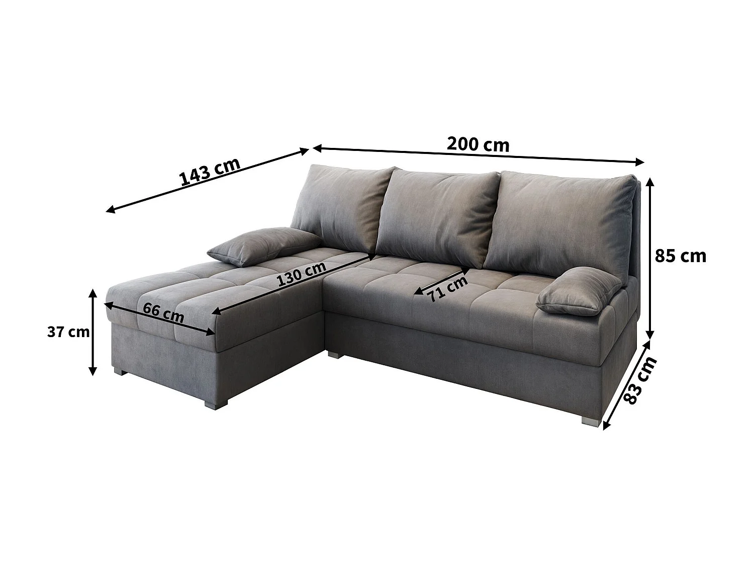 Canapé d'angle RITA Gris clair en velours avec fonction de couchage