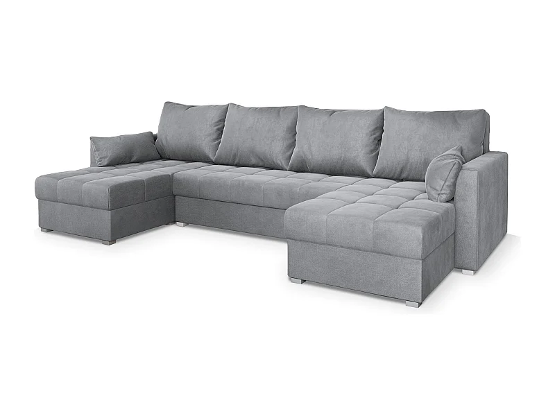 Canapé d'angle NAKO Gris clair en velours avec fonction de couchage