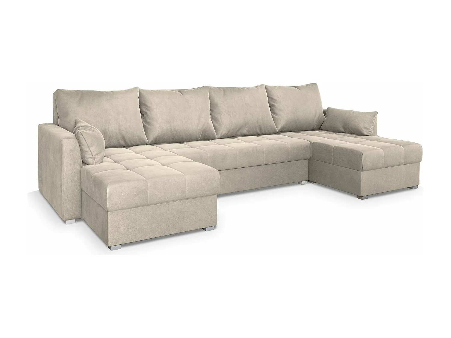 Canapé d'angle NAKO Crème en velours avec fonction de couchage