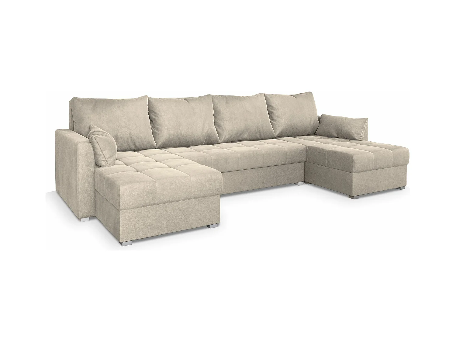 Canapé d'angle NAKO Crème en velours avec fonction de couchage
