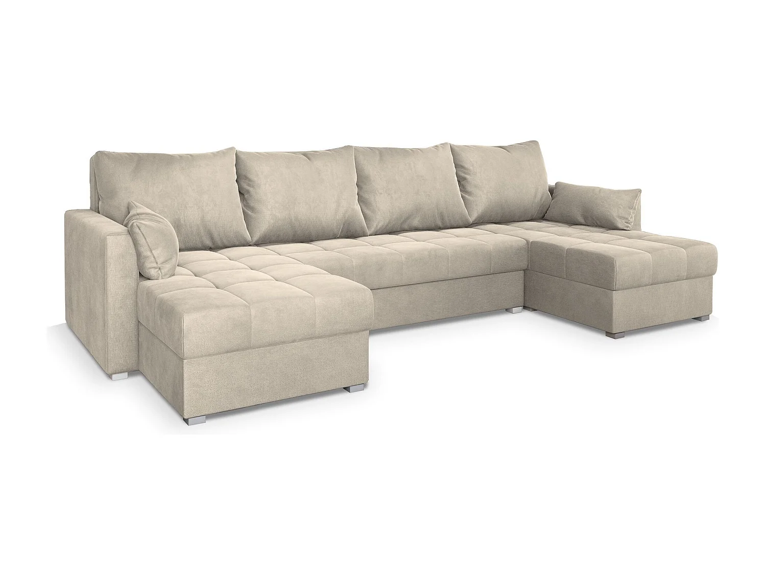 Canapé d'angle NAKO Crème en velours avec fonction de couchage