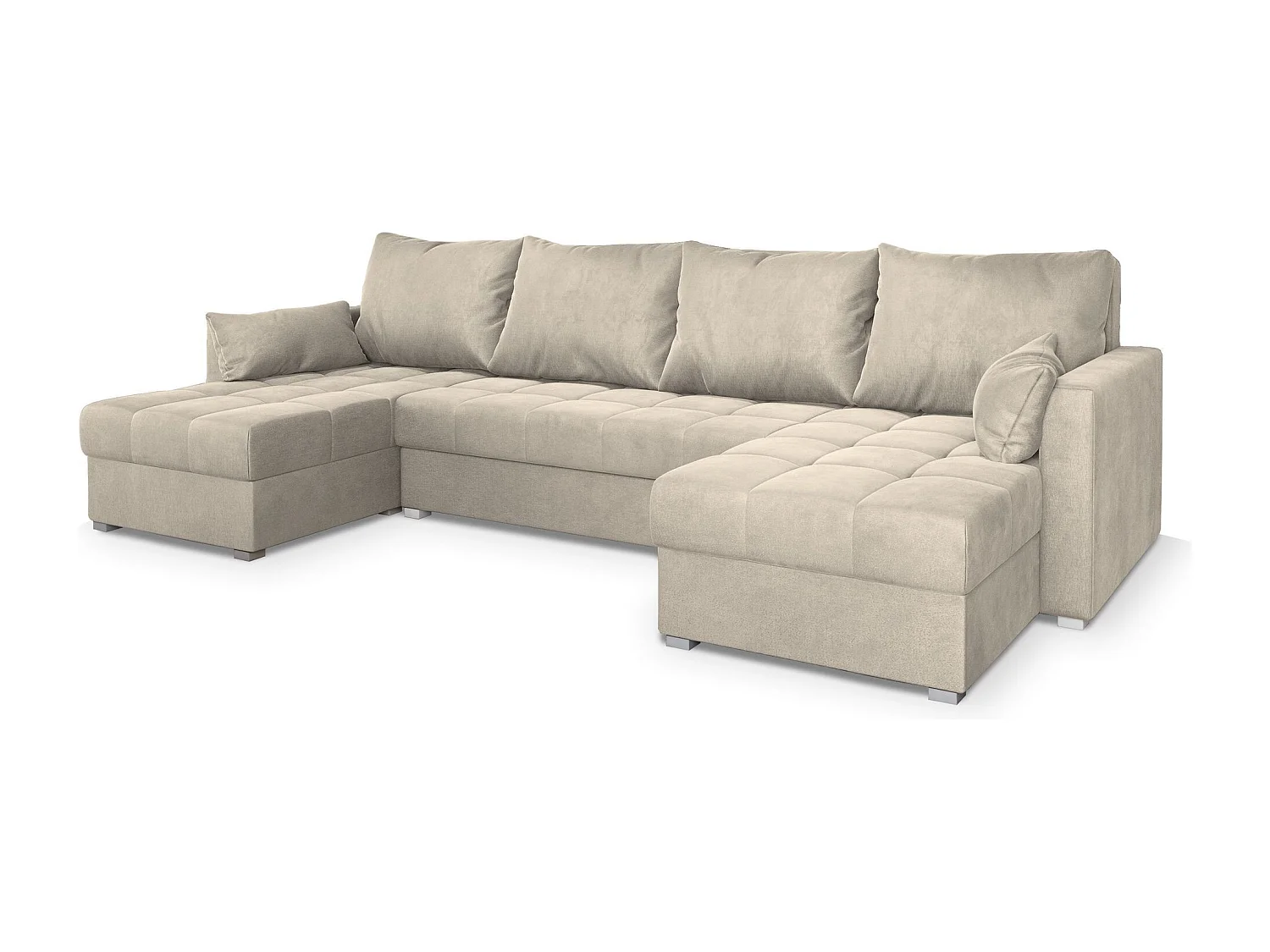 Canapé d'angle NAKO Crème en velours avec fonction de couchage